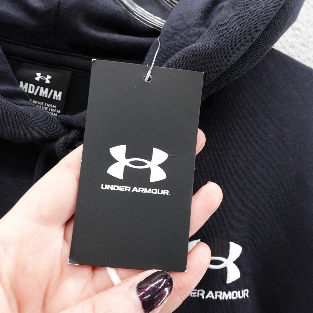 Under Armour Womens Medium Essential Fleece Hoodie Black Loose Fit Pullover NEW - Picture 5 of 14
